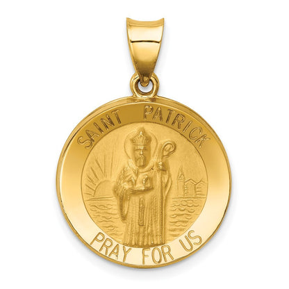 14k Yellow Gold Polished and Satin St Patrick Medal Hollow Pendant for Women