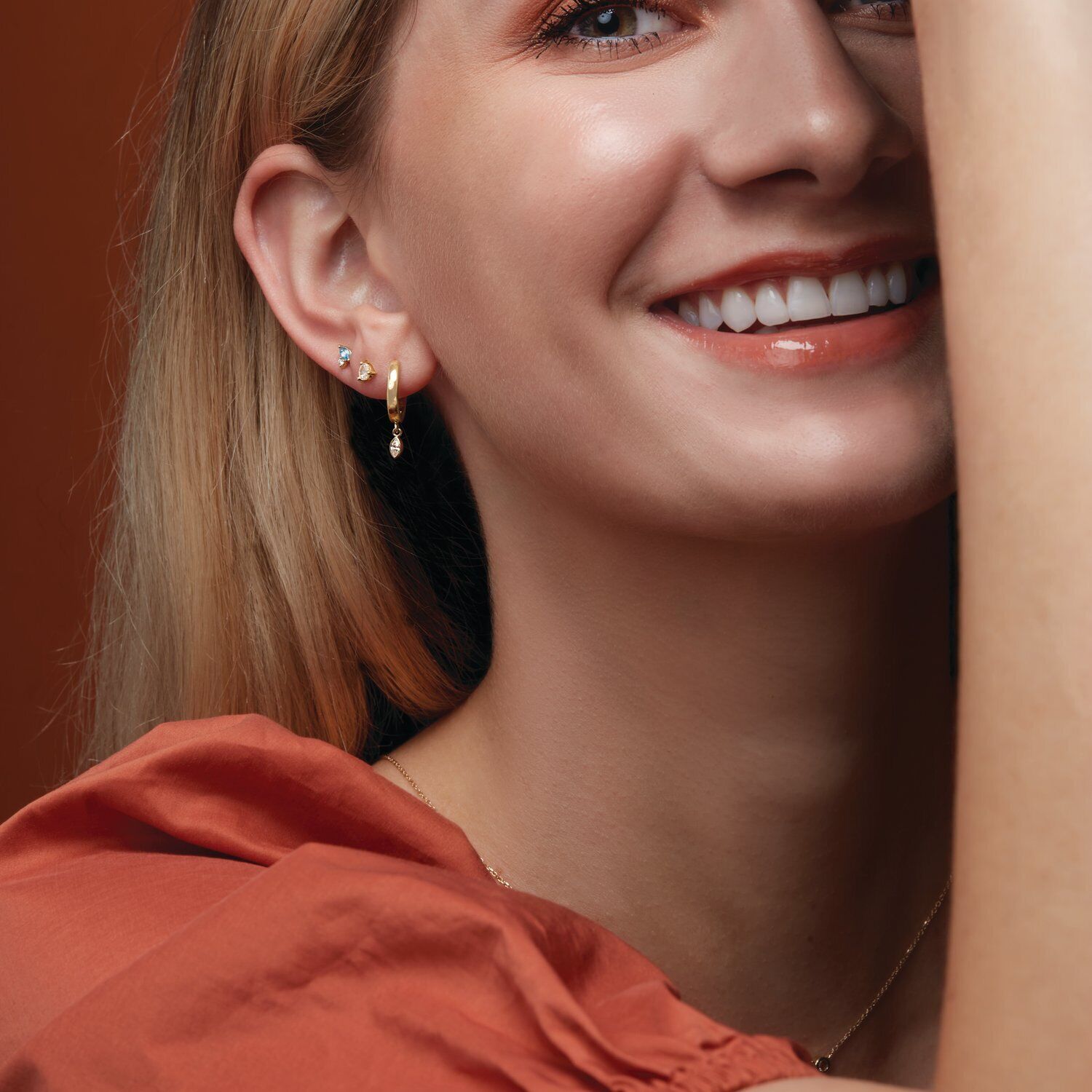 14k Rose Gold 2 mm Round Natural White Opal Stud Earrings Fine Jewelry for Women