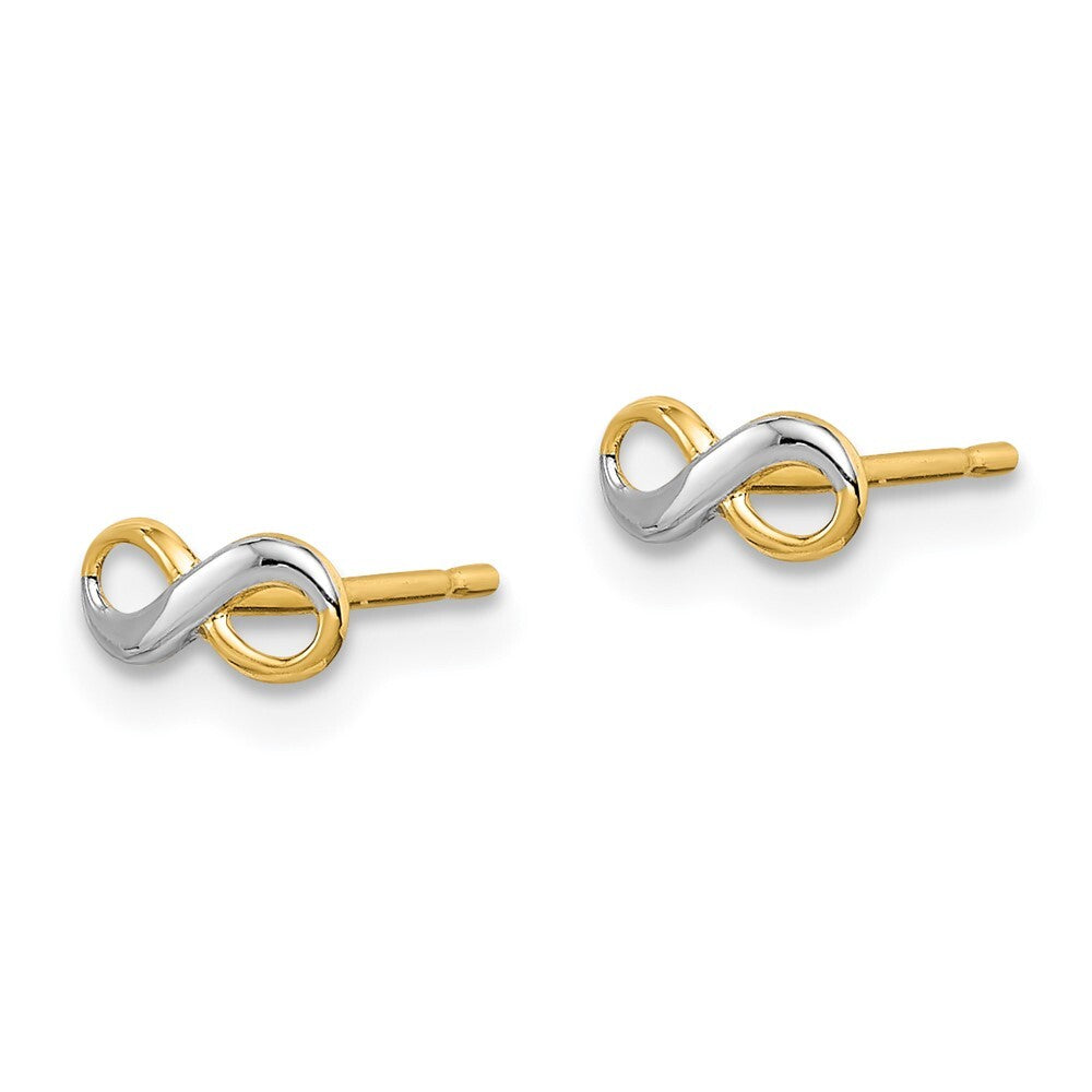 14k Yellow Gold Rhodium Infinity Stud Earrings Gift for Women