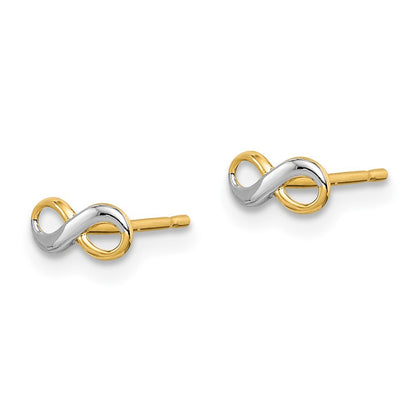 14k Yellow Gold Rhodium Infinity Stud Earrings Gift for Women