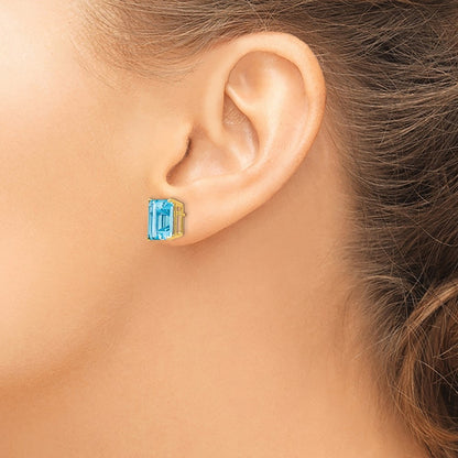 14k Yellow Gold 10x8mm Emerald Cut Blue Topaz Earrings