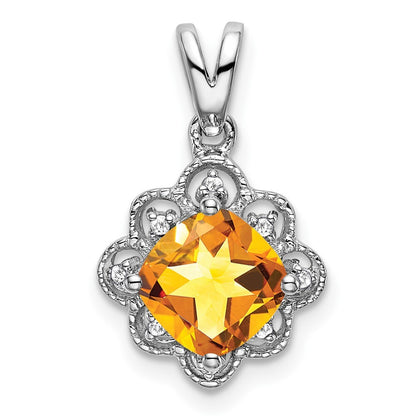 14k White Gold Citrine and Diamond Scalloped Pendant for Women