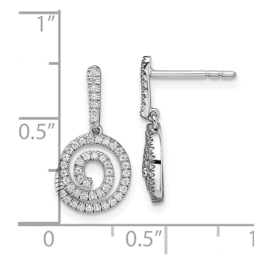 14k White Gold Circle Swirl Diamond Dangle Earrings