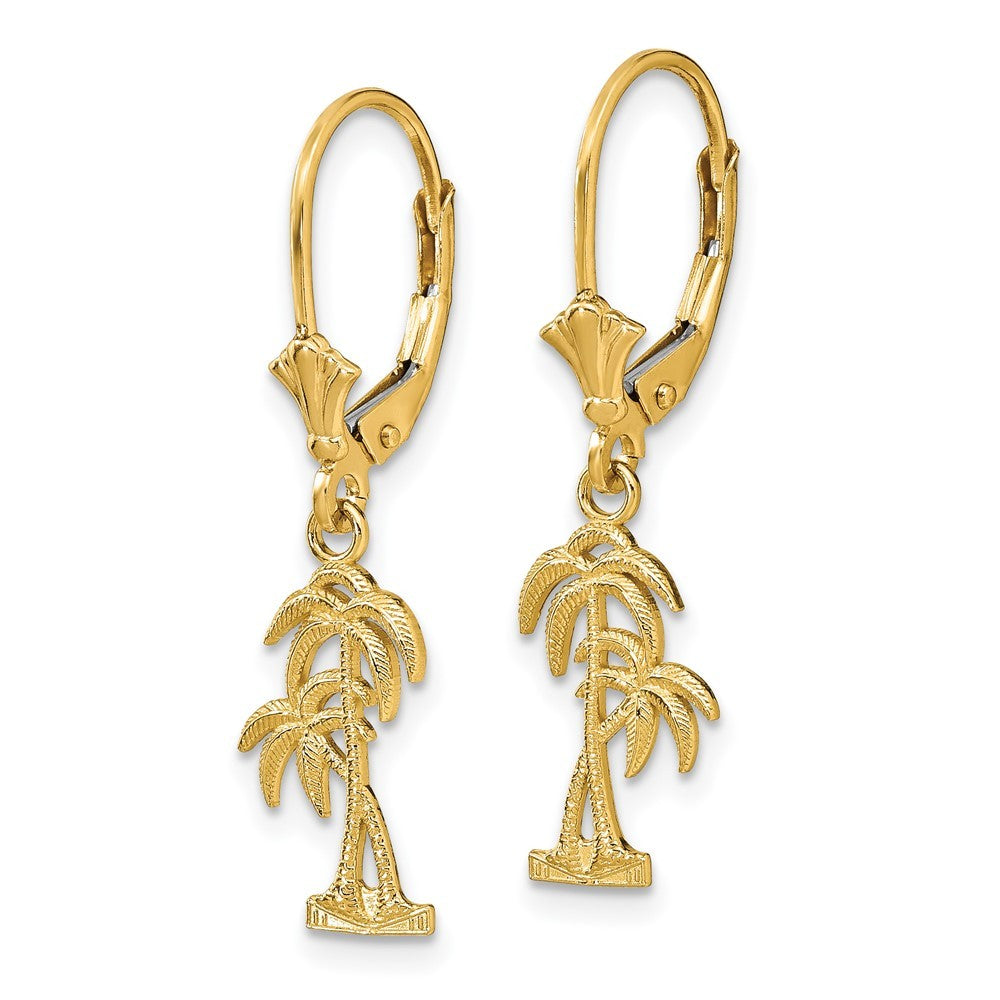 14k Yellow Gold Palm Tree Drop Dangle Earrings