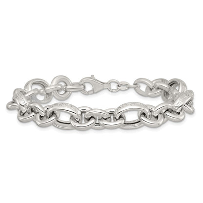 Sterling Silver Polished and Greek Key Links 7.5 inch Bracelet