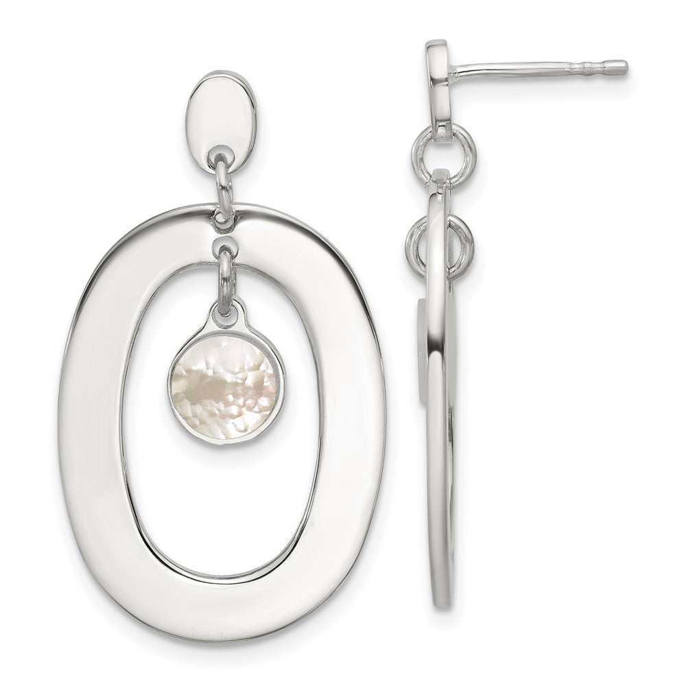 Sterling Silver Open Oval with Mother of Pearl Dangle Earrings