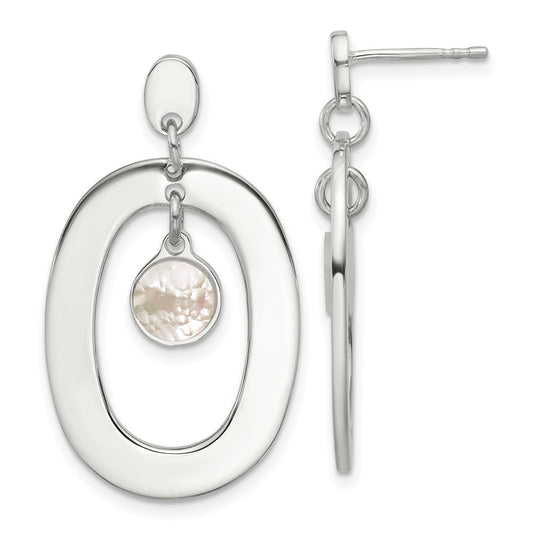 Sterling Silver Open Oval with Mother of Pearl Dangle Earrings