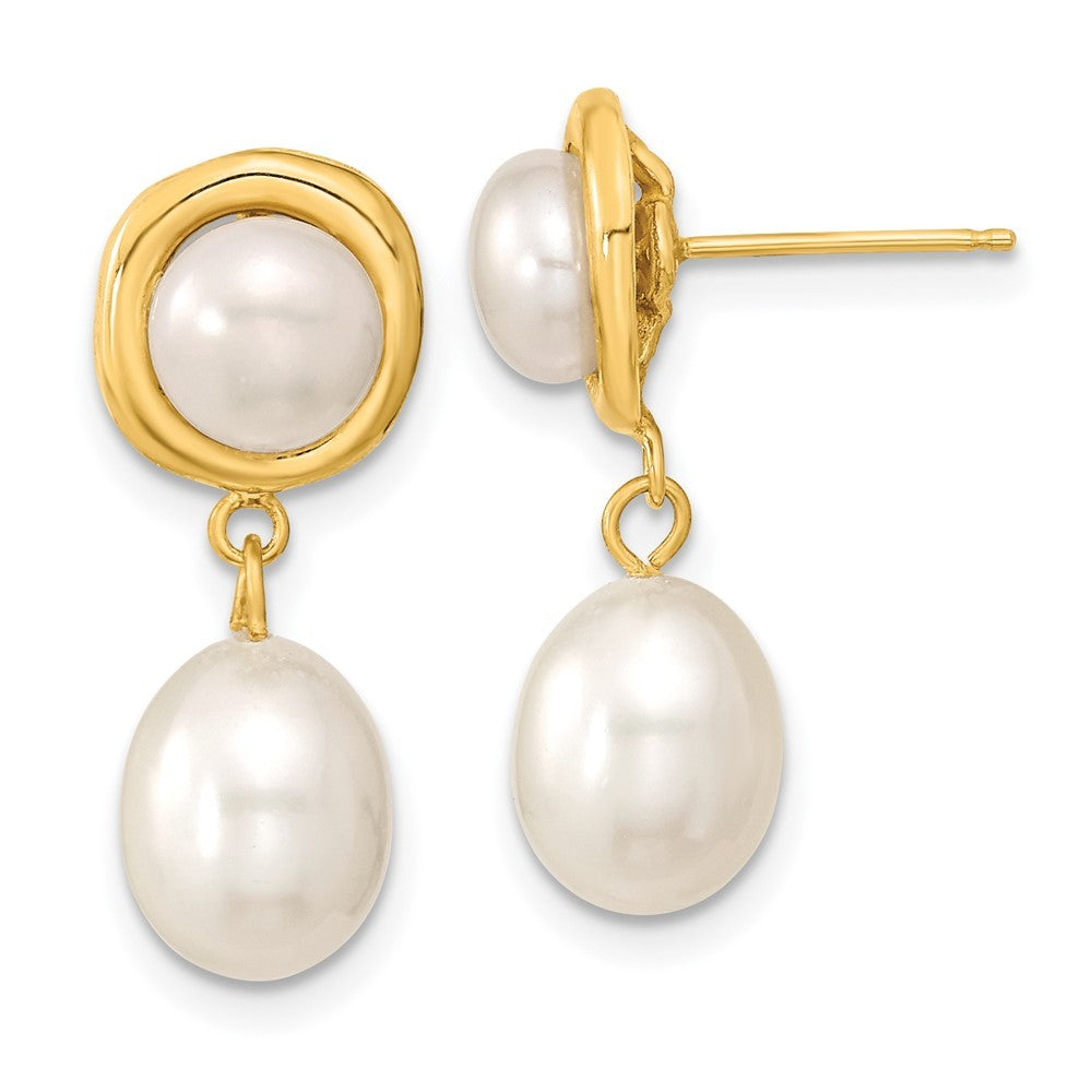 14k Yellow Gold 5-7mm and Rice Freshwater Cultured Pearl Dangle Earrings