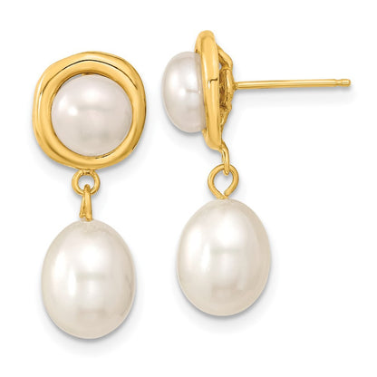 14k Yellow Gold 5-7mm and Rice Freshwater Cultured Pearl Dangle Earrings