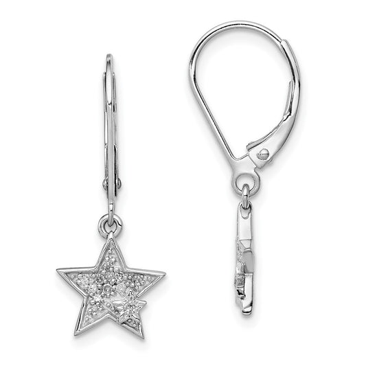 Sterling Silver Rhodium Plated Diamond Star Drop Dangle Earrings