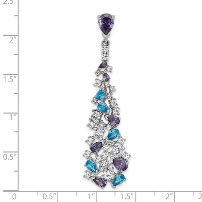 Sterling Silver Polished White Blue Purple Cubic Zirconia Teardrop Pendant