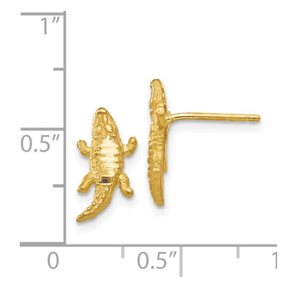 14k Yellow Gold Diamond-cut Alligator Stud Earrings Gift for Women