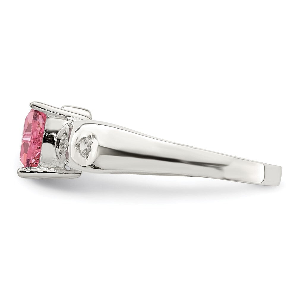 Sterling Silver Pink Trillion Cubic Zirconia Ring Size 8