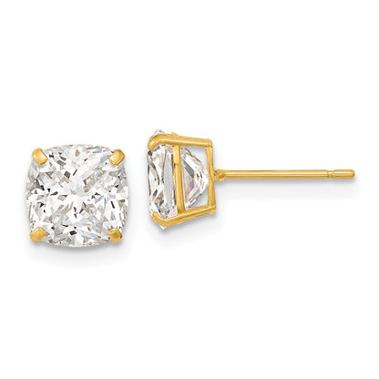 14k Yellow Gold Polished 7x7 Cushion Cut CZ Studs Earrings