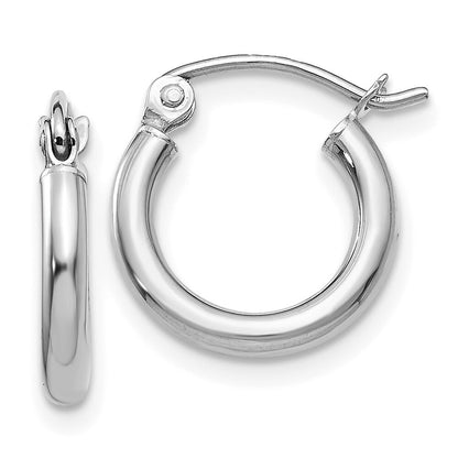 14k White Gold Polished 2x12mm Tube Hoop Earrings Gift for Women