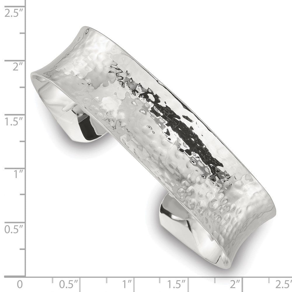 Sterling Silver Polished 15mm Concave Hammered Cuff Bangle