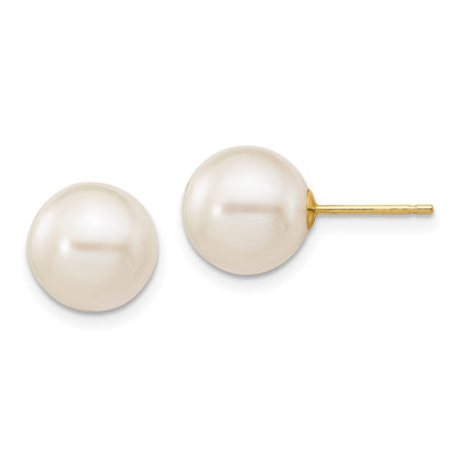 14k Yellow Gold 9-10mm White Round Freshwater Cultured Pearl Stud Earrings