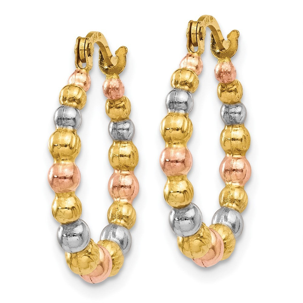 14k Yellow Gold & White and Rose Rhodium Beaded Hoop Earrings