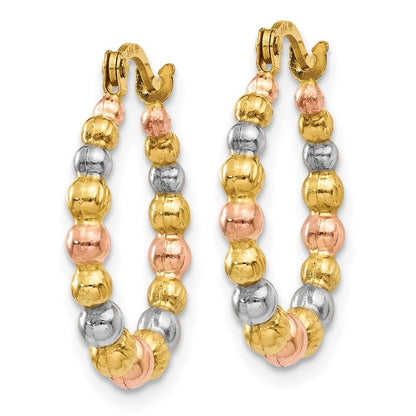 14k Yellow Gold & White and Rose Rhodium Beaded Hoop Earrings
