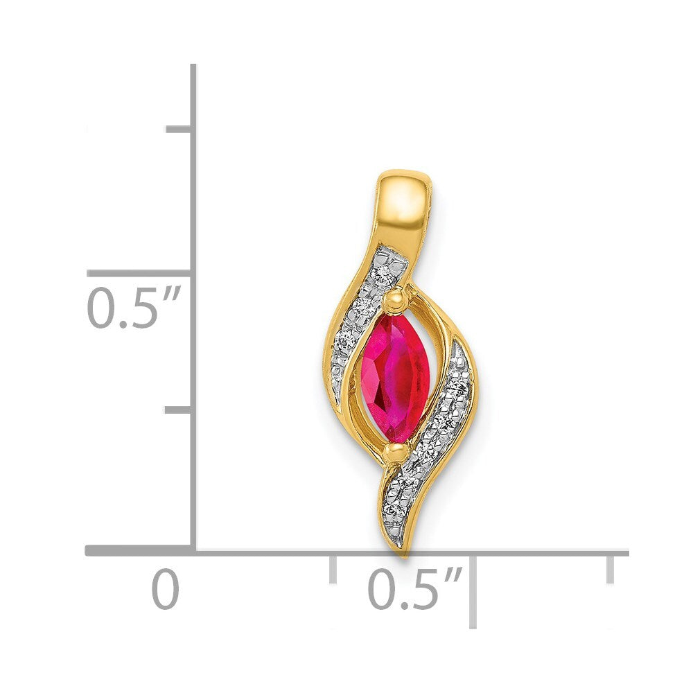 14k Yellow Gold Diamond and Marquise .25 Ruby Pendant for Women