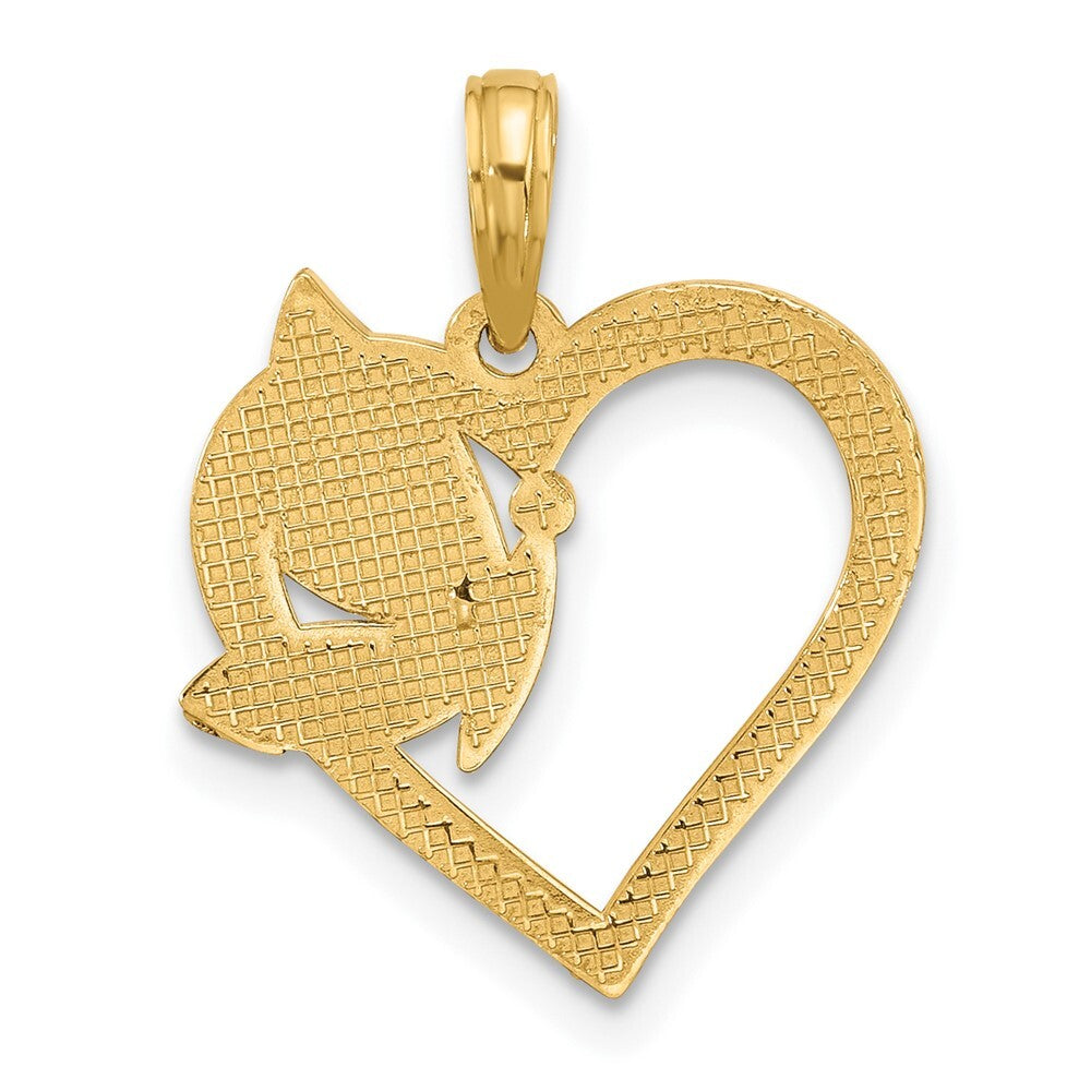 14k Yellow Gold with White Rhodium Fancy Heart and Butterfly Charm Pendant