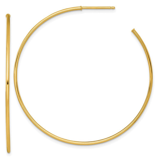 14k Yellow Gold Polished 1.2 x 50mm Solid C-Hoop Earrings