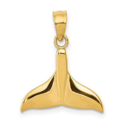14k Yellow Gold Solid Polished Open-Backed Whale Tail Pendant for Women