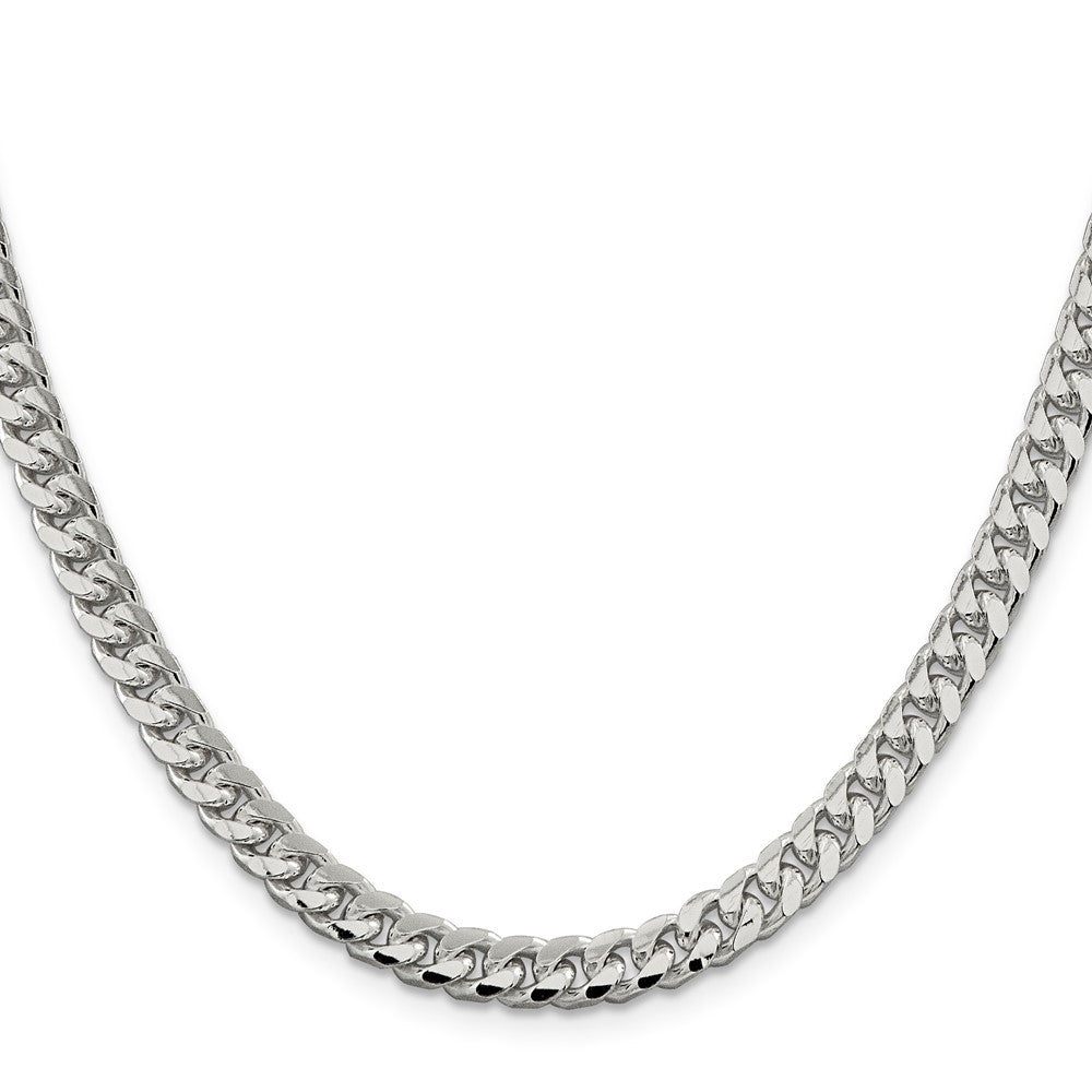 Sterling Silver 6mm Domed w/ Side Diamond-Cut Curb Chain Necklace