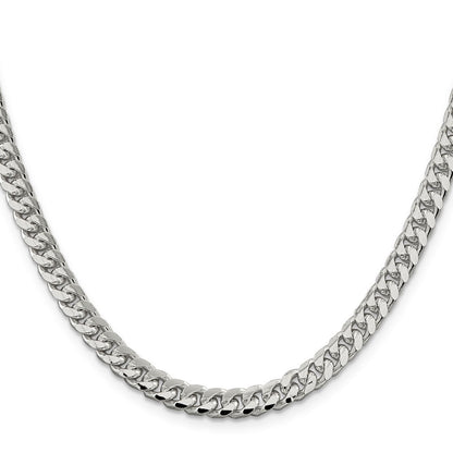Sterling Silver 6mm Domed w/ Side Diamond-Cut Curb Chain Necklace