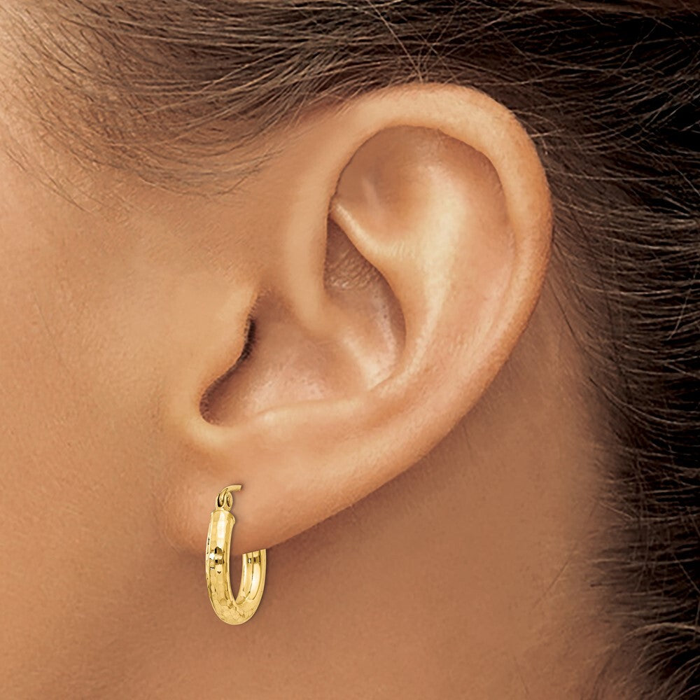 14k Yellow Gold Diamond-cut 3mm Round Hoop Earrings Gift for Women