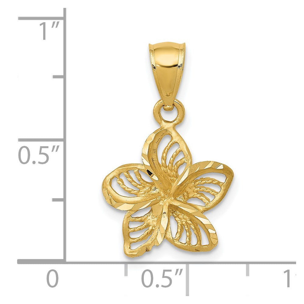 14k Yellow Gold Polished Diamond-cut Beaded Plumeria Flower Charm Pendant