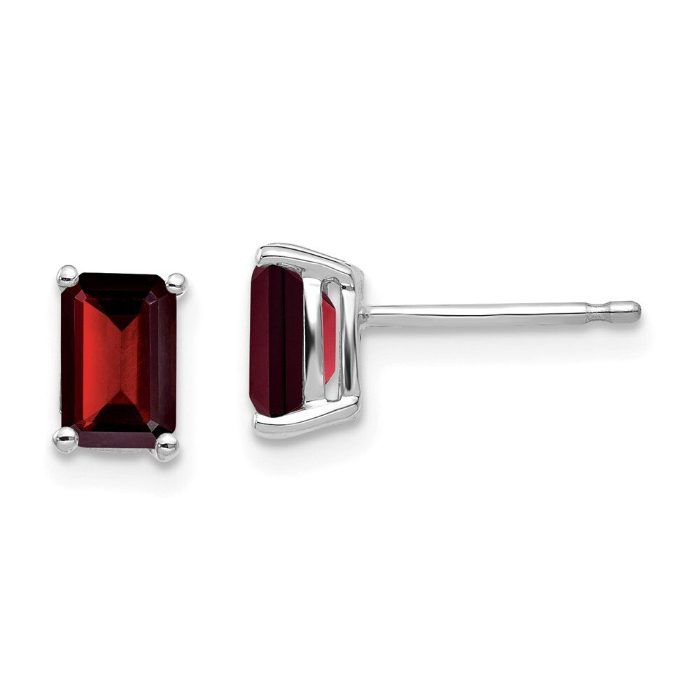14k White Gold 6x4mm Emerald Cut Garnet Stud Earrings Gift for Women