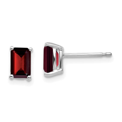 14k White Gold 6x4mm Emerald Cut Garnet Stud Earrings Gift for Women