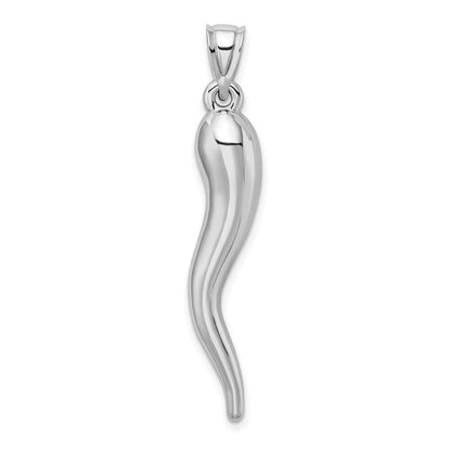 14k White Gold Hollow 3D Italian Horn Pendant for Women