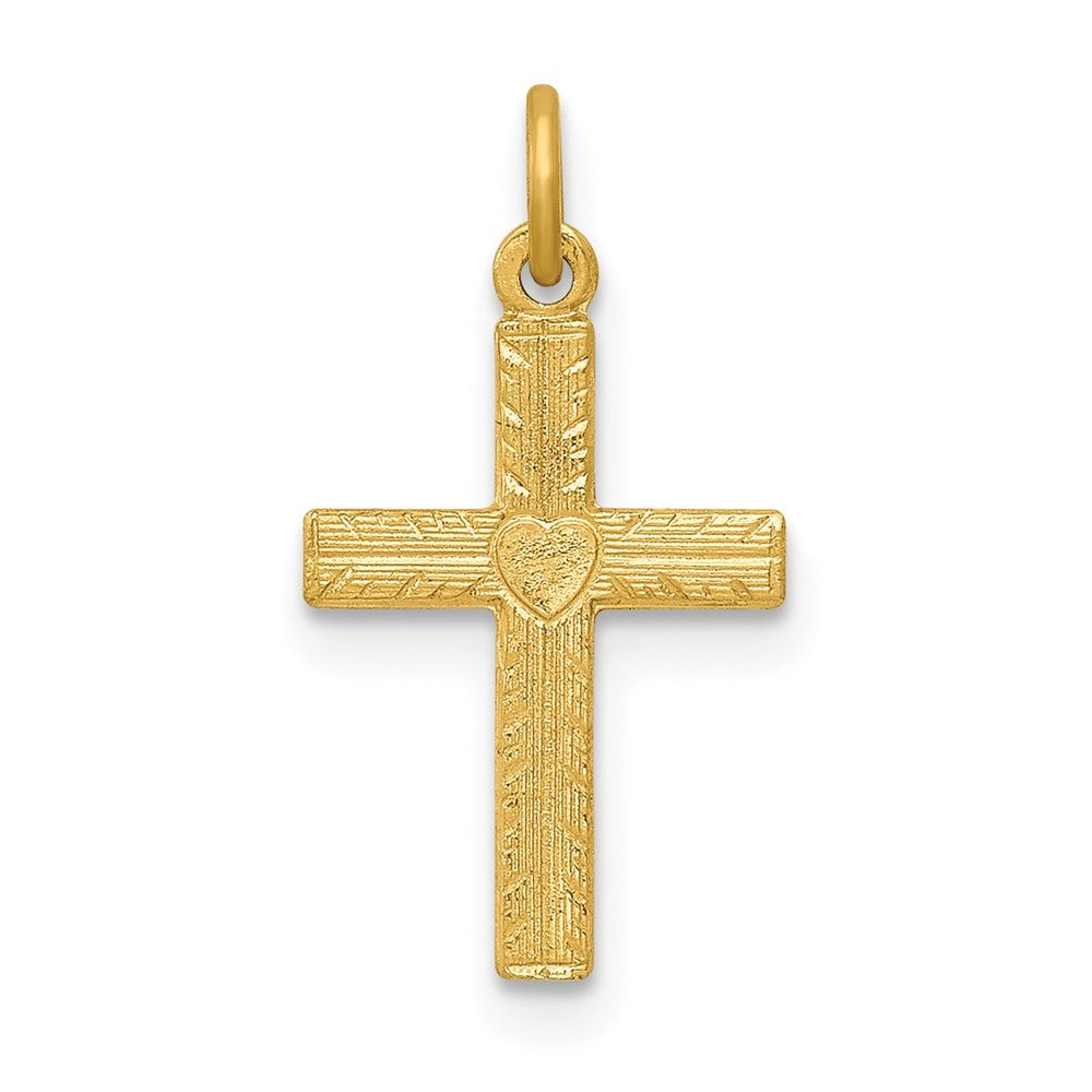 14k Yellow Gold Heart Cross Charm Pendant