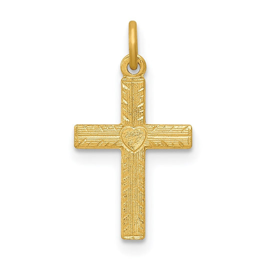 14k Yellow Gold Heart Cross Charm Pendant