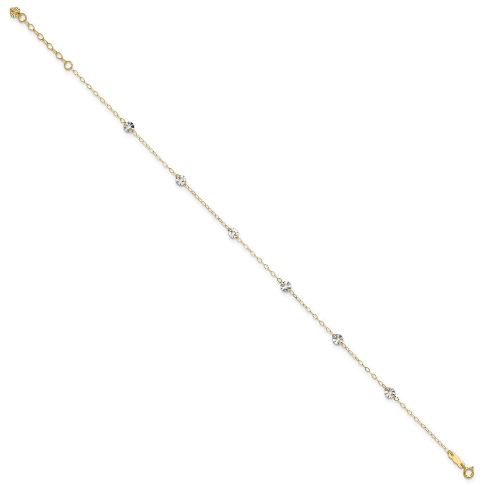 14K Two-tone Chain and Wavy Circles 6-Station 10" Anklet