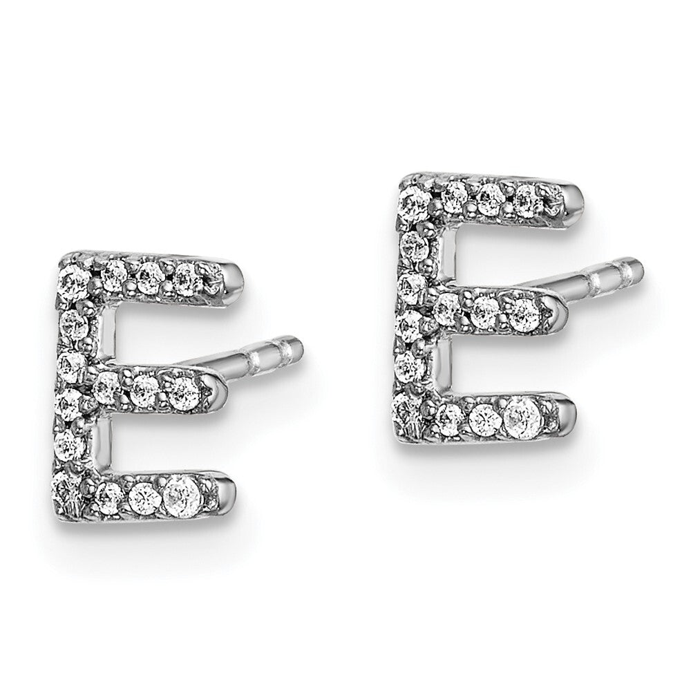 14k White Gold Diamond Initial E Stud Earrings Gift for Women