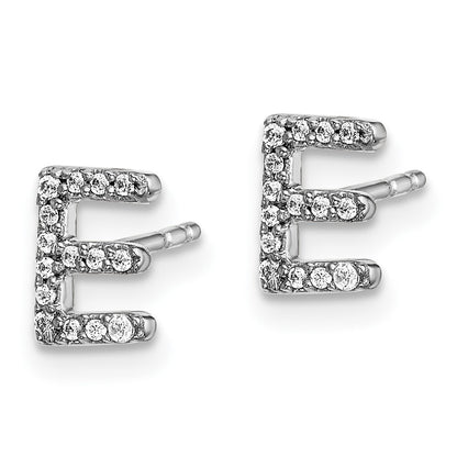 14k White Gold Diamond Initial E Stud Earrings Gift for Women