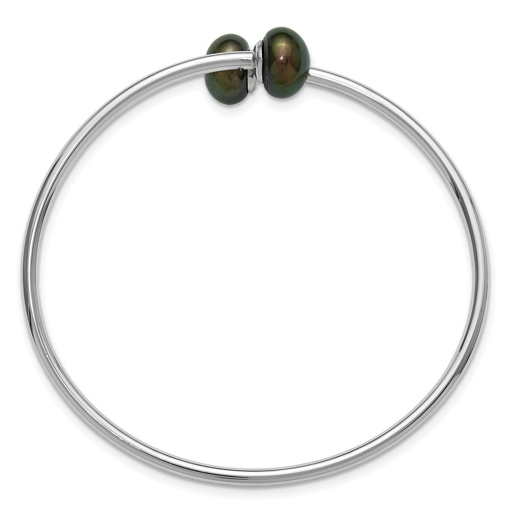 Sterling Silver 9-10mm Black Button Freshwater Cultured Pearl Flexible Bangle