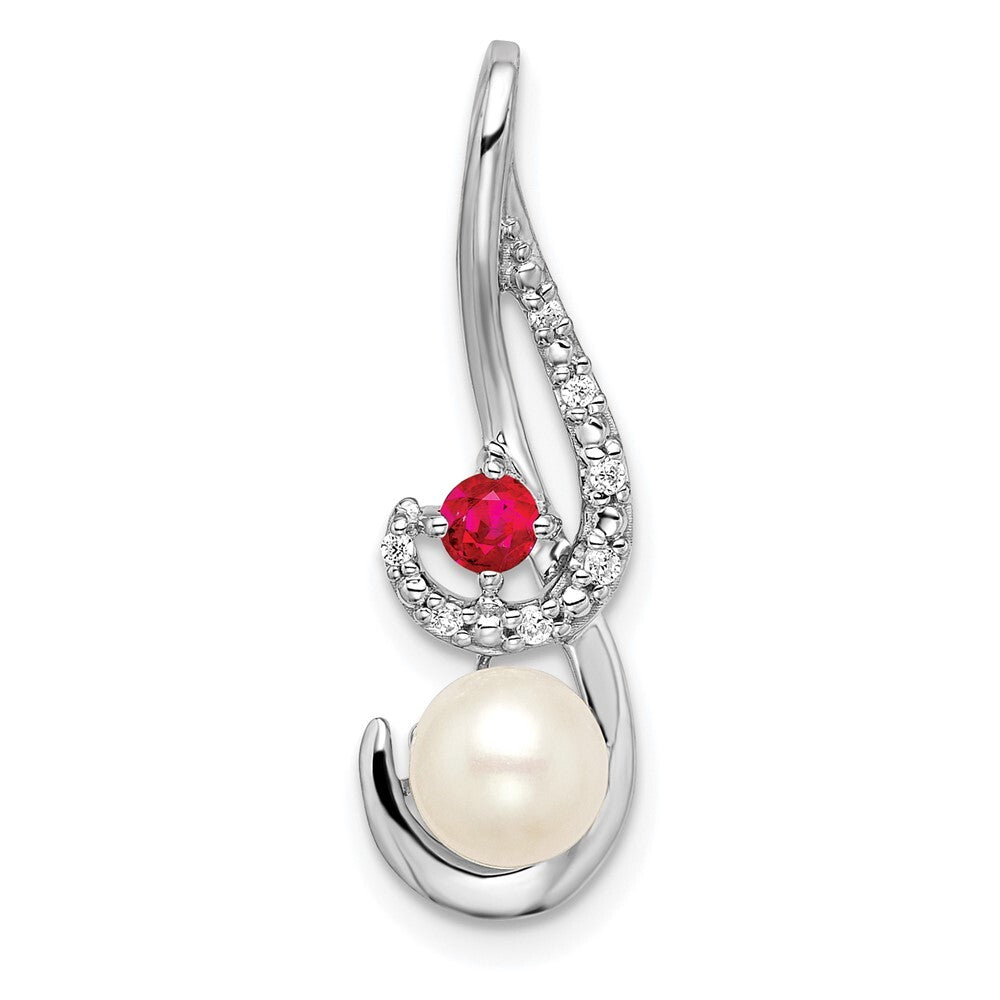 14k White Gold FWC Pearl Ruby & Diamond Slide Pendant for Women