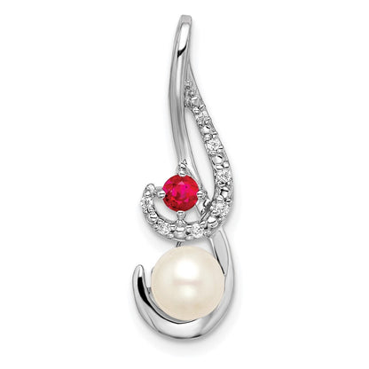 14k White Gold FWC Pearl Ruby & Diamond Slide Pendant for Women
