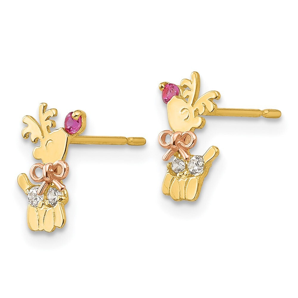14k Yellow & Rose Gold Cubic Zirconia Children's Reindeer Stud Earrings