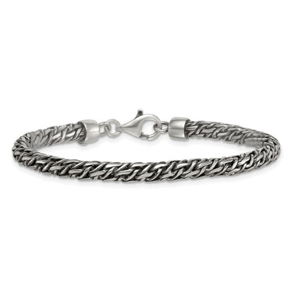 Sterling Silver Rhodium-plated  and Antiqued 4.8mm Fancy Link 8" Bracelet