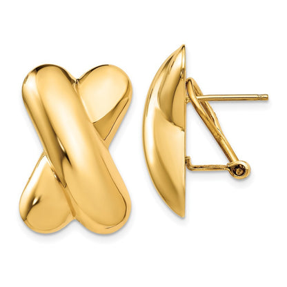 14k Yellow Gold Polished X Omega Back Stud Earrings