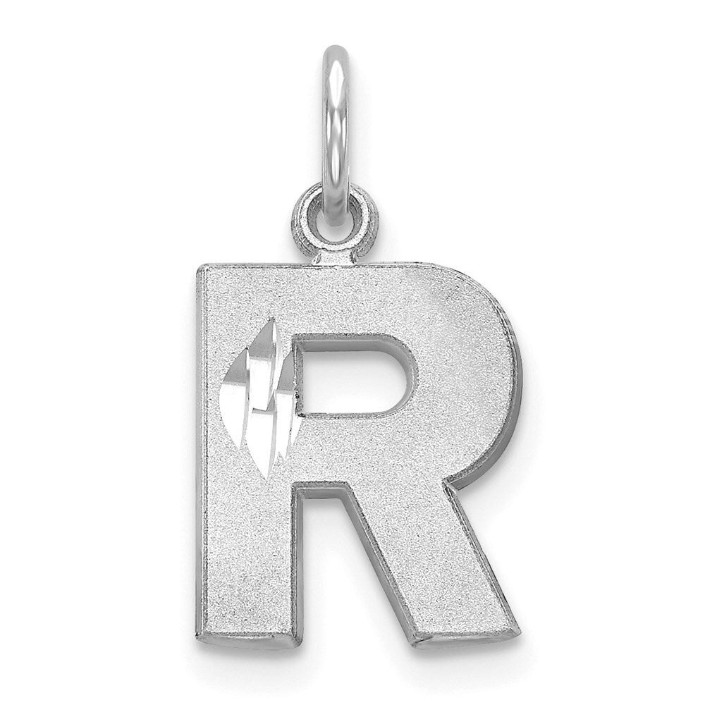 14k White Gold Satin Diamond-cut Letter R Initial Charm Pendant for Women