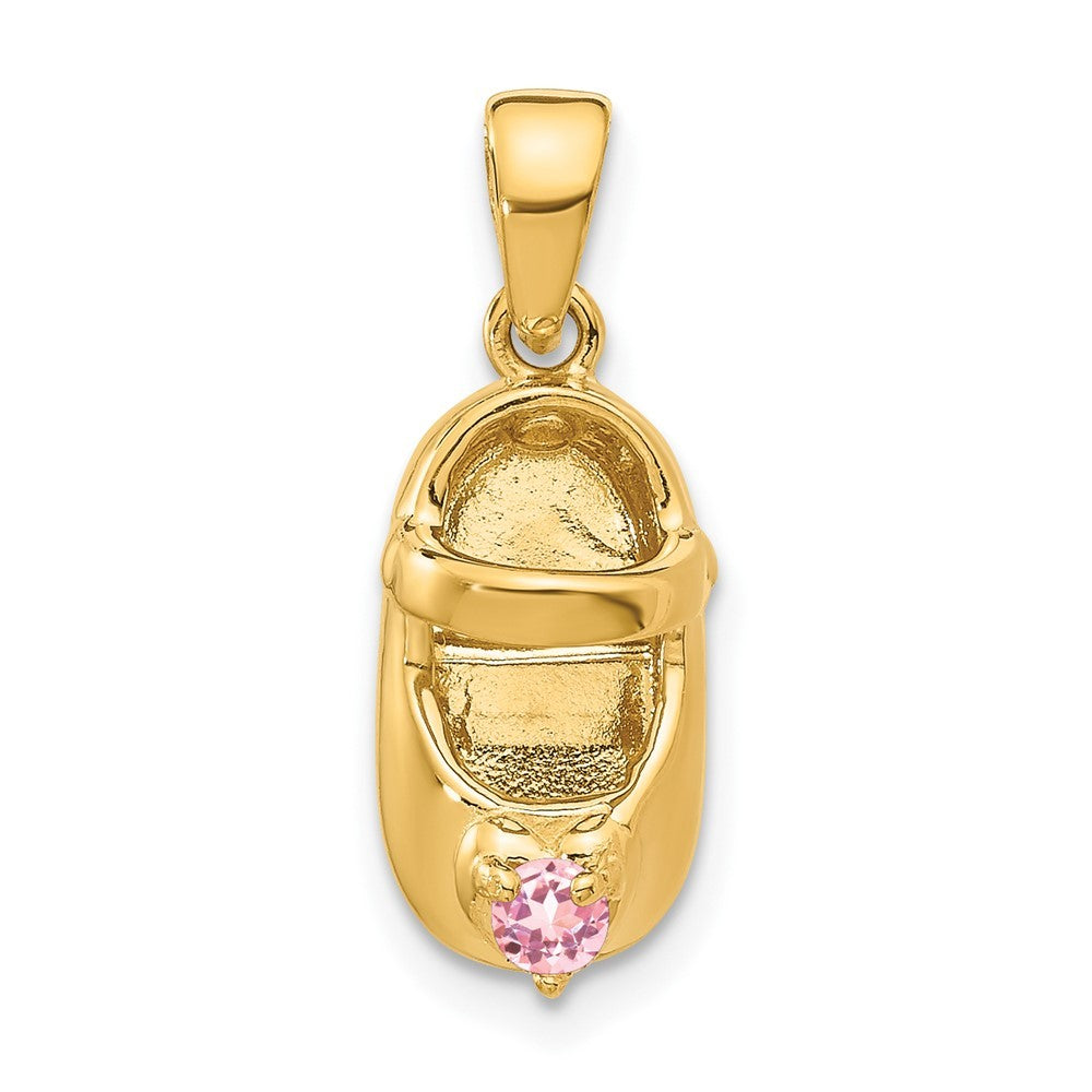 14k Yellow Gold 3-D October/Pink Synthetic Stone Engravable Shoe Charm