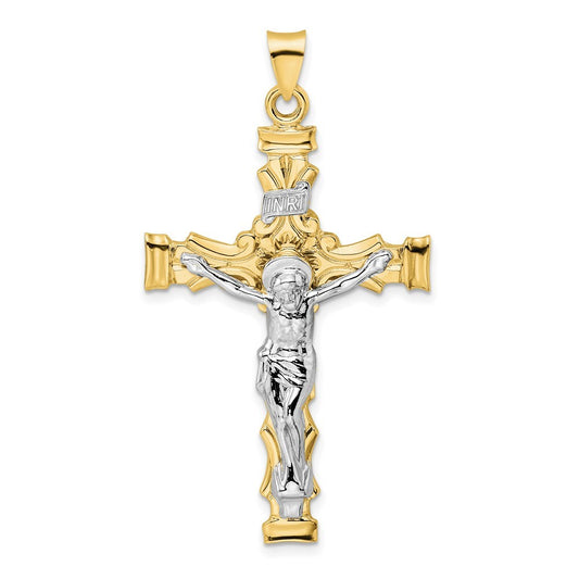 14k Two-Tone Gold Solid INRI Crucifix Pendant