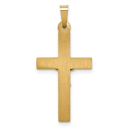 14k Two-tone Gold Polished Lattice Textured INRI Crucifix Pendant