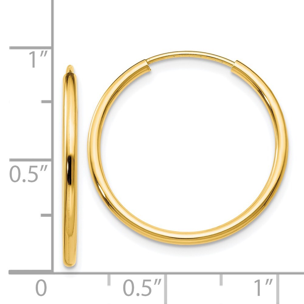 14k Yellow Gold 1.5mm Polished Round Endless Hoop Earrings Gift for Women
